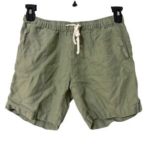 Alex Crane Mens Small Bo Shorts Sage Green 100% Linen Drawstring Elastic Waist